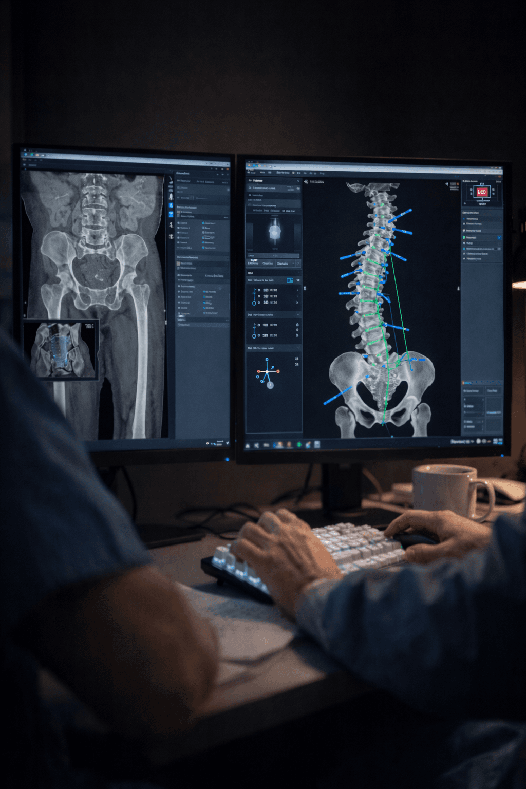 Surgeon working with advanced spinal imaging