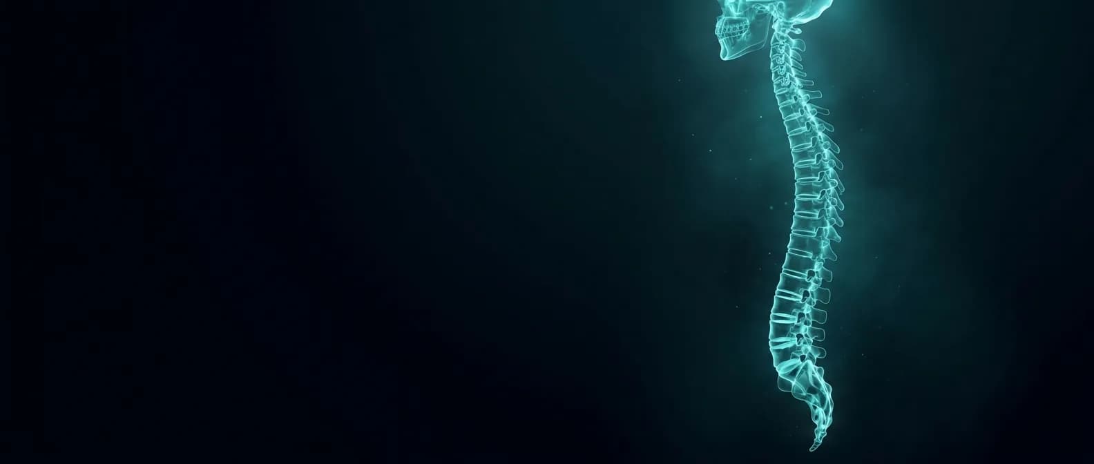 Luminous visualisation of a complete human spinal column seen from the side